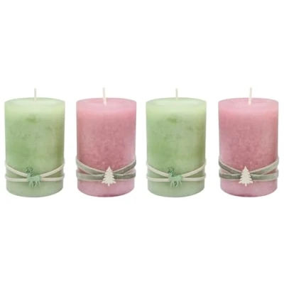 Abbildung von ZauberDeko Adventskerzen Stumpenkerzen Kerzen Hellgrün Rosa Hirsch Baum Adventskranz Weihnachten Deko 9x6cm 4 Stück