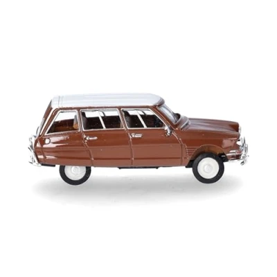 Abbildung von herpa Modellauto Citroen AMI 6 Break, Miniatur im Maßstab 1:87, Sammlerstück, Made in Germany, Modell aus Kunststoff, Farbe: braun/Dach weiß