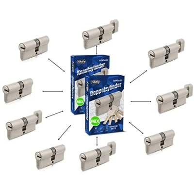 Abbildung von GERCAR Pro Schließzylinder MIX 9er gleichschließend nach Wunsch kombinierbar aus 9 Profilzylinder oder Knaufzylinder 60/70 / 80/90 mm inkl. 45 Schlüssel One Key System frei konfigurieren