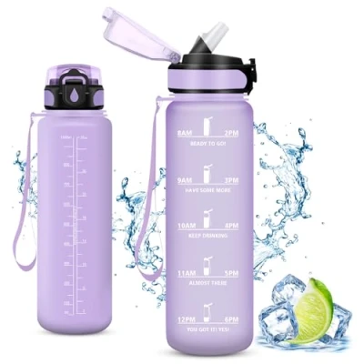 Abbildung von Vikaster Trinkflasche Fahrrad, Water Bottle with Straw 1 Litre, Leak Proof, BPA Free, Sportflasche für Camping, Yoga, Gym, Schule, Outdoors