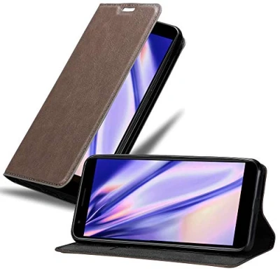 Abbildung von Cadorabo Hülle kompatibel mit Google Pixel 3A aus Premium Kunst Leder Flip Klappbare Stoßfeste Magnetische [Standfunktion] [Kartenfächern] Cover für Tasche in Braun