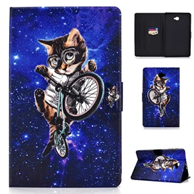 Abbildung von ONETHEFUL hülle Book Cover Etui für Samsung Galaxy Tab A / A6 10.1&quot; 2016 T580 T585 Schutzhülle PU Leder Tablet Tasche Case Huelle mit Ständer fahrradkatze