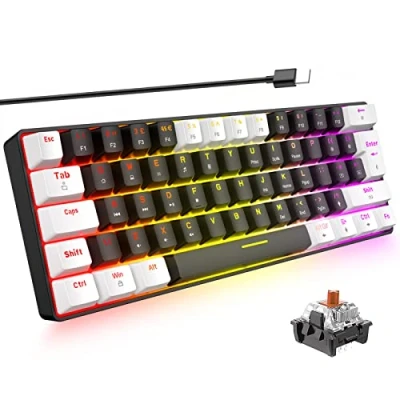 Abbildung von ZIYOU LANG 60% Mechanische Gaming Tastatur 62 Tasten Kompakte Mini Kabelgebundene 18 RGB LED Beleuchtung Braune Schalter Schwebenden Tastenkappen für Windows PC PS4 Xbox(Schwarz&amp;Weiß)