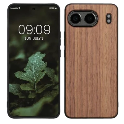 Abbildung von kwmobile Hülle kompatibel mit OnePlus Nord 4 5G Holz Case stoßfestes Handy Cover TPU Handyhülle in Dunkelbraun