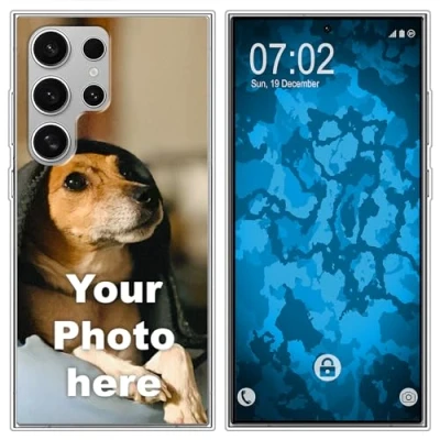 Abbildung von PhoneNatic personalisierte Handyhülle für Galaxy S24 Ultra Custom Silikon Case in Clear zum selbst gestalten mit eigenem Foto Bild Text individuell