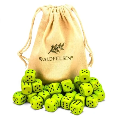 Abbildung von Waldfelsen 6, 12, 20, 30 oder 50 hochqualitative Holzwürfel aus echtem Buchenholz Augenwürfel Spielwürfel Holz in 16 mm Standardwürfel mit Stoffbeutel Würfelset (Grasgrün, Stück)