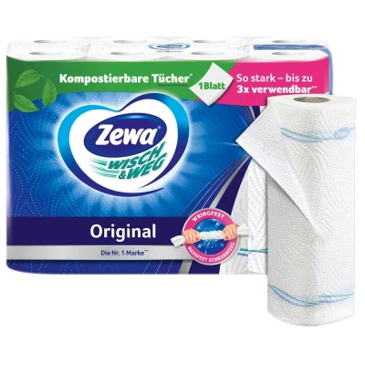 Abbildung von ZEWA Papierküchenrolle Küchenrollen WISCH&amp;WEG Original 2 lagig (Packung 8 St. 8er Pack), nassfest für Vielseitigkeit, recycelbar Umweltbewusstsein