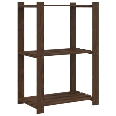 Abbildung von vidaXL Lagerregal, Regal mit 3 Böden, Multifunktional Holzregal für Küche Bad Büro, Schwerlastregal Kellerregal Werkstattregal, Braun Massivholz Kiefer
