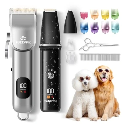 Abbildung von FuzzyFix Hundeschermaschine und Pfotentrimmer 3 in 1 Set, Schermaschine für dichtes Fell, Pfotenschermaschine, Haarschneidemaschine mit Typ C Aufladung, Hunde Katzen, Schwarz