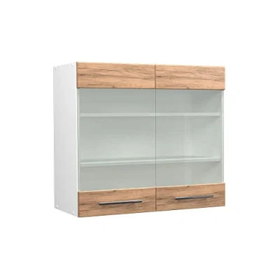 Abbildung von Vicco Glashängeschrank Fame Line, Goldkraft Eiche/Weiß, 80 cm