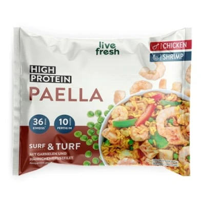 Abbildung von LiveFresh High Protein Paella 28 x 400g Diät Feriggerichte mit Hähnchen Low Carb 24g und nur 360 kcal pro Portion Schnell zubereitet Schonend schockgefrostet