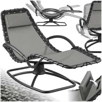 Abbildung von tectake® ergonomische Gartenliege, Sonnenliege, Lounge Möbel Outdoor, Liegestuhl, Relaxsessel mit Liegefunktion, Schaukelsessel für Terrasse, Balkon, Schaukelstuhl Outdoor Gartenmöbel grau