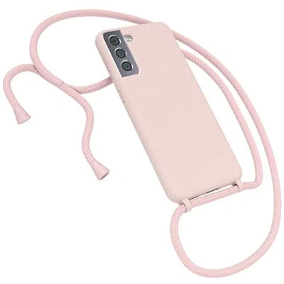 Abbildung von EAZY CASE Premium Silikon Handykette kompatibel mit Samsung Galaxy S21 Plus 5G Handyhülle Umhängeband, Handykordel Schutzhülle, Silikonhülle, Hülle Band, Kette für Smartphone, Alt Rosa