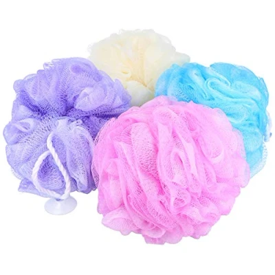 Abbildung von com four® 4X Duschschwamm XL Badeschwamm in tollen Farben Waschschwamm für die Dusche Massageschwamm Duschknäul (04 Stück XL)