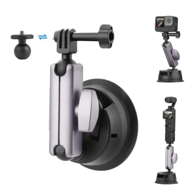 Abbildung von BRDRC Pocket 3 Saugnapfhalterung, Autohalterung für Windschutzscheibe und Fenster, Kamera Halterung DJI Osmo 3, Action 4, Insta360 X4 X3, GoPro Hero 12 11 10 9 Zubehör Aluminiumlegierung
