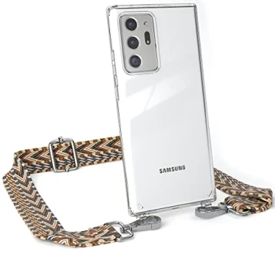 Abbildung von EAZY CASE Handykette Verstellbares Taschenband kompatibel mit Samsung Galaxy Note 20 Ultra 5G, Schulterriemen, Handykordel Silikon Hülle, Umhängetasche, Hell Braun/Braun Clips Silber