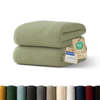 Abbildung von Blumtal Premium Frottier Handtücher Set 2 teilig 100% Baumwolle Oeko TEX zertifiziertes Towel 2X (50x100 cm) Ultra saugstarkes waschbar 60 Handtuch Grün