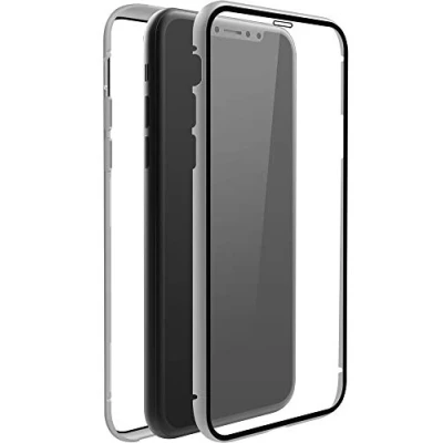 Abbildung von Black Rock 360 Glass Case Hülle für Apple iPhone 11 Magnetverschluss, TPU, Cover, kabelloses Laden, Kratzschutz, (Transparent mit silbernem Rahmen)