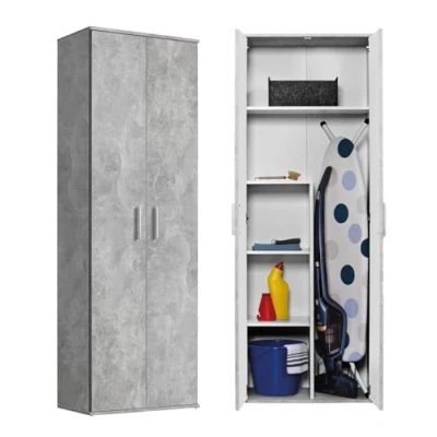 Abbildung von mokebo Mehrzweckschrank Der Lange (mit Staubsaugerfach) in Grau, auch als Besenschrank, Putzschrank oder Haushaltsschrank