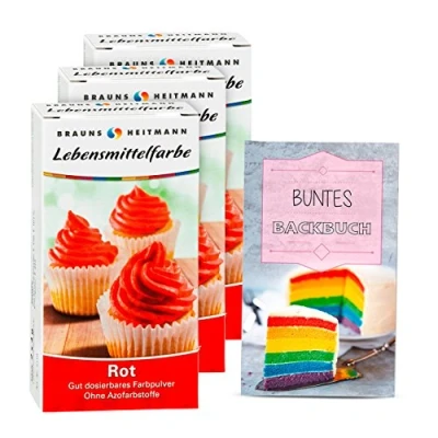 Abbildung von Brauns Heitmann Lebensmittelfarbe Rot: zum Verzieren von Backwaren, Füllungen, Cremes, Desserts, Farbpulver frei AZO Farbstoffen, 3 x 8g