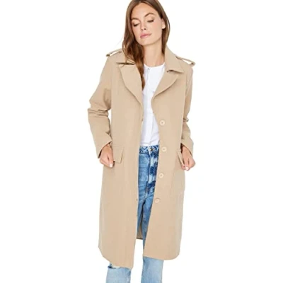 Abbildung von Trendyol Damen Women&#039;s Regular Biker Jackets Plain Woven Fabric Coat, Hellbraun, 40 EU