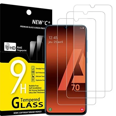 Abbildung von NEW&#039;C 3 Stück, Panzer Schutz Glas für Samsung Galaxy A70, Frei von Kratzern, 9H Härte, HD Displayschutzfolie, 0.33mm Ultra klar, Ultrabeständig