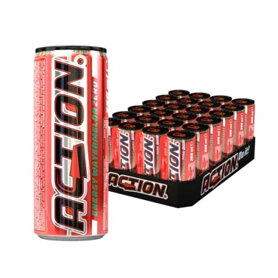 Abbildung von ACTION Energy Drink Watermelon Zero (48 x 250ml) inkl. Pfand Erfrischungsgetränk und Energiekick mit erhöhtem Koffeingehalt 32mg/100ml Koffein verbesserte Leistung