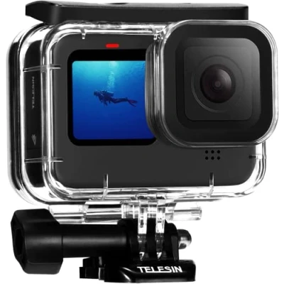 Abbildung von TELESIN 60M Wasserdichtes Gehäuse Hülle für GoPro Hero 13 12 11 10 9 Black, 60M/200FT schützende Unterwasser mit Halterung und Befestigungsschrauben Go Pro Schwarz