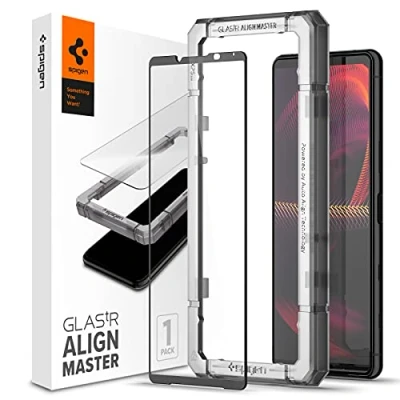Abbildung von Spigen AlignMaster Schutzfolie kompatibel mit Sony Xperia 5 III, Volle Abdeckung, Kratzfest, 9H Härte Folie