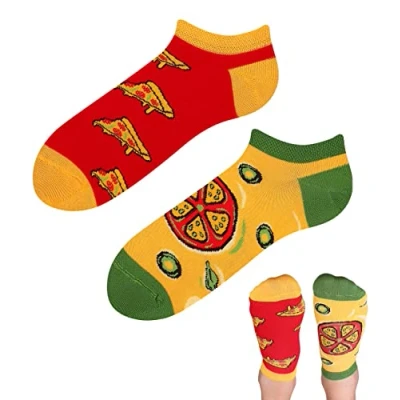 Abbildung von TODO Colours Lustige Socken mit Motiv Mehrfarbige, Bunte, Verrückte für die Lebensfreude (35 38, LOW Pizza)