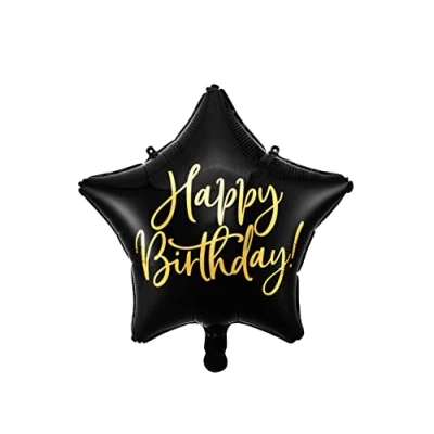 Abbildung von Folienballon Stern 40cm mit Schrift Happy Birthday für Helium Luftballon Geburtstag schwarz gold