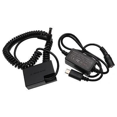 Abbildung von vhbw USB Netzteil kompatibel mit Canon EOS 200D, 250D Kamera, Digitalkamera, DSLR Netzkabel + DC Kuppler (Ersatz für DR E18), 2m, Spiralkabel