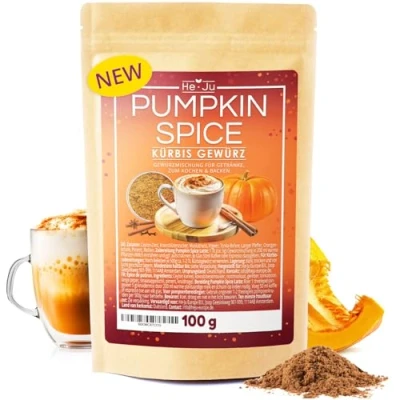 Abbildung von He Ju Pumpkin Spice Gewürz 100g für Latte Macchiato, vegan, Kürbis Kürbispüree und Kürbiskuchen, natürlich glutenfrei