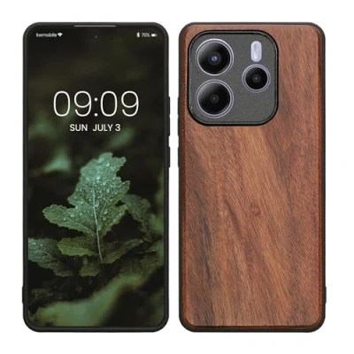 Abbildung von kwmobile Hülle kompatibel mit Xiaomi Redmi Note 14 5G Holz Case stoßfestes Handy Cover TPU Handyhülle in Vintage Braun