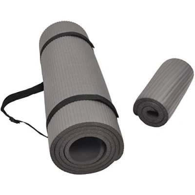 Abbildung von BalanceFrom GoYoga+ Allzweck 1/2 zoll Hohe Dichte Extra Dick Anti Tränen Übung Yogamatte und Knieschoner mit Trageriemen, Grau