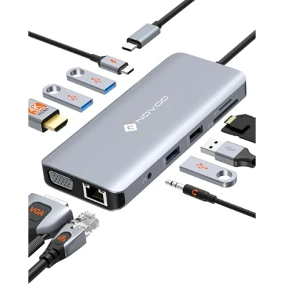 Abbildung von NOVOO USB C Hub 11 in 1 Docking Station zu HDMI 4K, VGA, PD 100W, 3.0/2.0, SD/TF, Ethernet RJ45, Audio, Dockingstationen für MacBook HP Dell