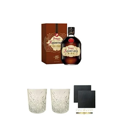 Abbildung von Pampero Aniversario Reserva Rum Venezuela 0,7 Liter + Glas 1 Stück Schiefer Glasuntersetzer eckig ca. 9,5 cm Ø 2