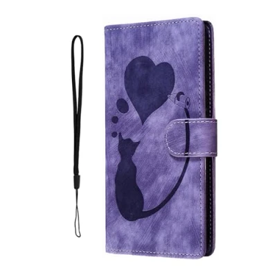 Abbildung von Nodigo EU Kompatibel für Samsung Galaxy A35 5G Leder Hülle Katze Magnetisch Kickstand mit Kartenfach Muster Motiv Design Hüllen Handyhülle Book Wallet Tasche Case Lila B