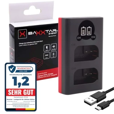 Abbildung von Baxxtar DMW BLK22 E Akku Ladegerät 98862 Mini Dual LCD Eingang USB C und MicroUSB zu Lumix DC S5 S5D S5K X S5II IIX GH5 II GH5S GH6 GH7 G9