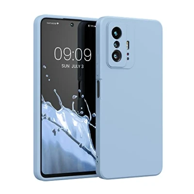 Abbildung von kwmobile Hülle kompatibel mit Xiaomi 11T / Pro gummierte TPU Silikon Handyhülle Schutzhülle für kabelloses Laden Case in Hellblau matt