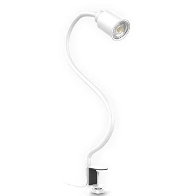 Abbildung von B.K.Licht Tischleuchte LED Klemmleuchte 5W GU10 Schwenkbar Drehbar Metall BKL1356, wechselbar, Warmweiß, flexibler Schwanenhals Kippschalter Weiß Matt Schreibtischleuchte