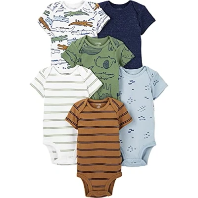 Abbildung von Simple Joys by Carter&#039;s Baby Jungen Kurzärmeliger Body, 6er Pack, Mehrfarbig/Alligator/Streifen/Waldtiere, Frühchen