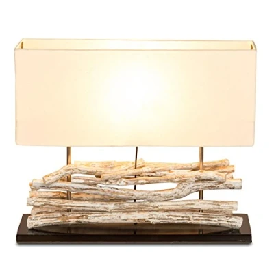 Abbildung von Levandeo® Nachttischlampe, Lampe Tischlampe aus Holz Holzlampe Tischleuchte Treibholz 45cm