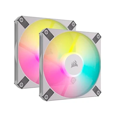 Abbildung von Corsair AF120 RGB Slim, 120 mm PWM Lüftersatz Mit Dynamischem Lager Dünnes Profil Für Kleine Gehäuse Bis zu 2000 U/min 8 Adressierbare LEDs Doppelpack Lighting Node CORE Weiß