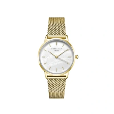 Abbildung von Rosefield Pearl Edit Mesh Gold mit Perlweißes Zifferblatt und 36mm Goldgehäuse RMGMG R06 Edelstahl