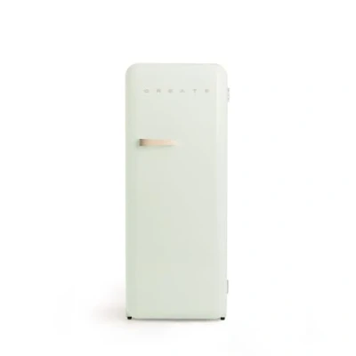 Abbildung von CREATE / RETRO FRIDGE 150 SAND/Kühlschrank mit Gefrierfach 281L in Pastellgrün, Griff Sand 102W, niedriger Energieverbrauch, 150cm, 3 Ablagen, Temperaturregelung,60x60x150cm
