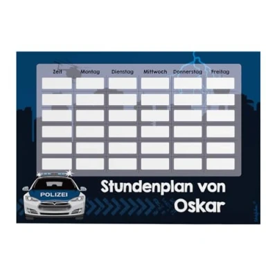 Abbildung von Striefchen® Magnetischer Stundenplan mit Namen für Jungen zum Beschriften perfekt Schulanfang Polizei