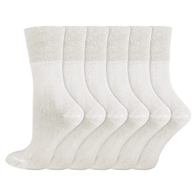 Abbildung von IOMI 6er Pack Damen Socken Ohne Gummibund Atmungsaktiv Extra Weit Bambus Diabetikersocken (37 42, Weiß)