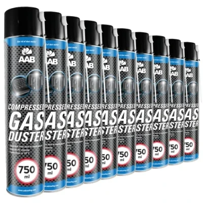 Abbildung von AAB Druckluftspray 10 x 750ml, Druckgasreiniger, Druckluft aus der Dose, Reinigung von Multimedia und Bürogeräte, Tastatur, PC, Keyboard, Kopierer, Computergehäuse, Druckluftreiniger, Air Duster