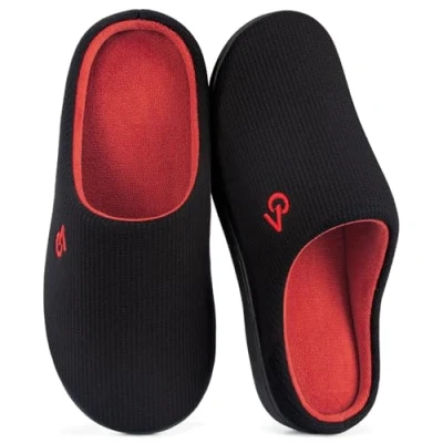 Abbildung von VeraCosy Herren Zweifarbige Hausschuhe Memory Schaum Pantoffeln,Schwarz Rubinrot,40/41 EU